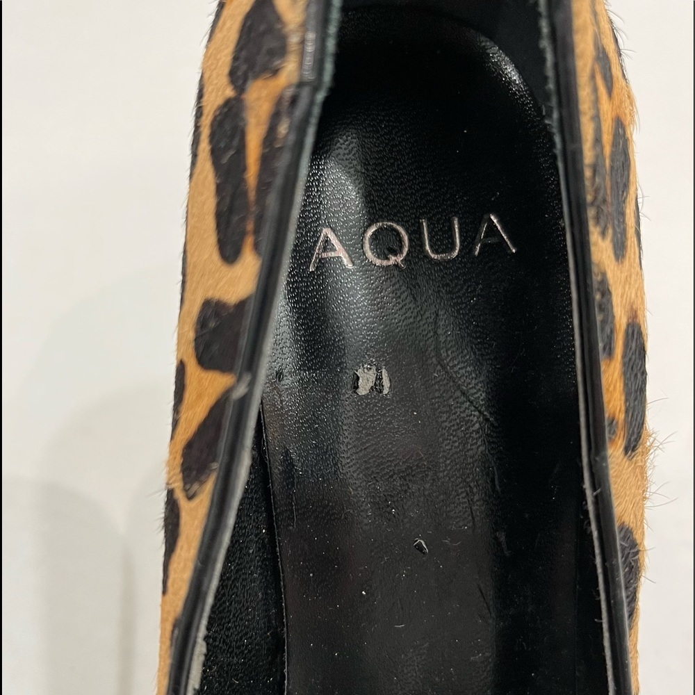 Aqua Leopard Print Calf Hair Heels Cheetah Pumps - Picture 4 of 11